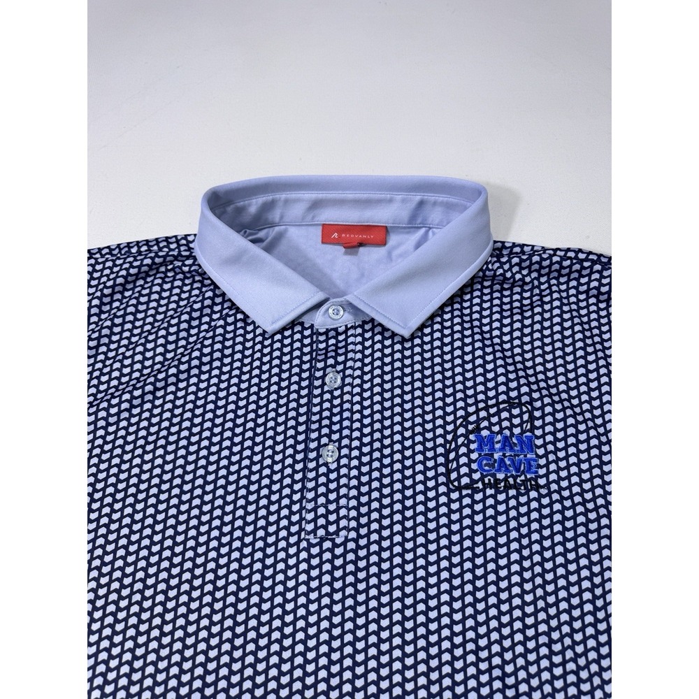 Redvanly Mens 2XL Golf Performance Polo Blue Geometric Man Cave Health Logo